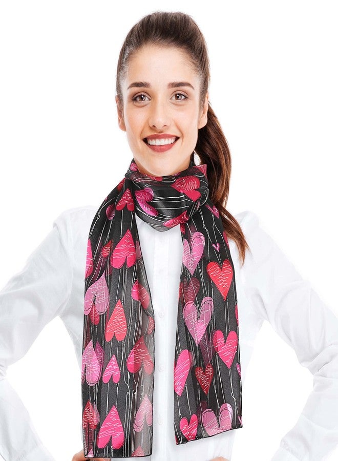 CBC Crown Women's Lightweight Silk Feeling Heart Print Valentines Day Festive Scarf 13"x60" (Falling Hearts - BK) - Image 1